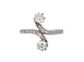 Edwardian Diamond Two Stone Twist Ring in Platinum & 18kt Gold