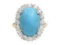 Vintage Turquoise & Diamond Oval Cluster Ring in 18kt Yellow Gold