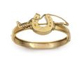 Victorian horse shoe and jockey crop hinged bangle in 15kt gold