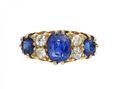 Antique Ceylon Sapphire & Diamond Three Stone Ring in 18kt Gold