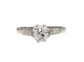 Edwardian cushion shape diamond solitaire engagement ring in platinum