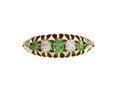 1902 Demantoid Garnet & Diamond Five Stone Carved Ring