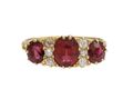 Victorian ruby and diamond three stone carved ring in 18kt yellow gold