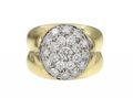 Vintage Italian chunky 18kt yellow gold diamond oval cluster ring