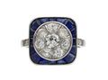 French Art Deco diamond and sapphire cushion shape target ring