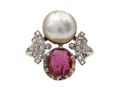 antique ring, toi et moi ring, ruby and pearl two stone ring, engagement ring