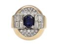 1940s Sapphire & Diamond Tank Ring in 18kt Gold