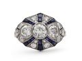 Art Deco Diamond & Calibre Sapphire Bombe Cluster Ring in Platinum