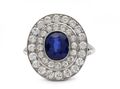 Edwardian Oval No Heat Sapphire & Diamond Double Row Cluster Ring
