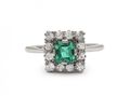 1950s Colombian Emerald & Diamond Square Cluster Ring
