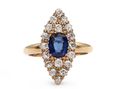 Antique Sapphire & Diamond Navette Ring in 18kt Yellow Gold