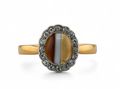 1930s Banded Agate And Diamond Cluster Ring In 15kt Yellow Gold And Platinum