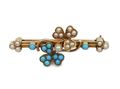 Victorian seed pearl and turquoise double shamrock brooch