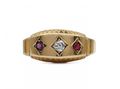 1883 diamond and ruby three stone gypsy ring in 18kt yellow gold
