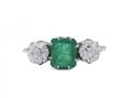 Edwardian Colombian emerald and diamond three stone ring