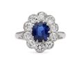 1960s sapphire and diamond floral cluster ring in 18kt white gold