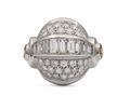 Art Deco style circular bombe diamond cluster ring in 18kt white gold