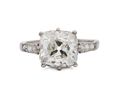 Antique 3.13ct cushion shape Old Mine cut diamond solitaire ring