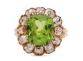 Victorian peridot and diamond coronet cluster ring in gold