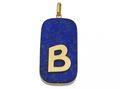 French vintage lapis lazuli tablet initial 'B' pendant in gold