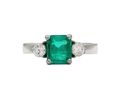 Modern square emerald and diamond three stone ring
