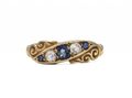 1897 sapphire and diamond five stone banner ring in gold