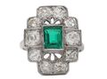 Art Deco emerald and diamond cluster ring in platinum