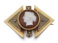 French Eclectic period cameo, diamond and enamel brooch