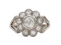1950s diamond flower cluster ring in 18kt white gold