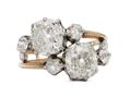 Belle Epoque Old Mine cushion cut diamond 'toi et moi' ring