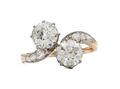 Edwardian diamond two stone twist engagement ring in gold
