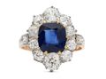 Belle époque sapphire and diamond coronet cluster engagement ring
