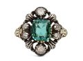 Victorian romantic era green tourmaline and diamond cluster ring