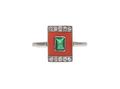 Art Deco Emerald, Coral & Diamond Rectangular Plaque Ring