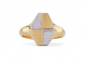 Engine Turned Hexagonal Navette Signet Ring in 22kt Yellow Gold and Palladium