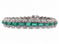 Emerald And Diamond Scalloped Line Bracelet In 18kt White Gold
