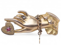 Edwardian Diamond And Garnet Heart In Hand Brooch In 9kt Yellow Gold