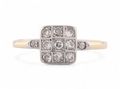 Early Art Deco Diamond Set Square Panel Ring In 18kt Yellow Gold And Platinum