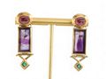 Modernist Tourmaline, Amethyst And Emerald Earrings In 18kt Yellow Gold By Boris LeBeau