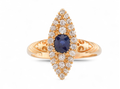 Antique Sapphire And Diamond Navette Ring In 18kt Yellow Gold
