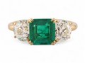 Edwardian platinum three stone ring with square emerald and Old European cut diamonds – Matthew Weldon