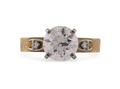 18ct Gold and Platinum Diamond Solitaire Ring with Florentine Band