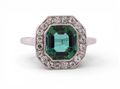 Art Deco Green Tourmaline and Diamond Cluster Ring in Platinum