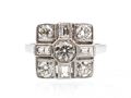 Art Deco style diamond square cluster ring in platinum