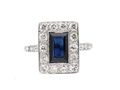 Art Deco sapphire and diamond rectangular cluster ring in platinum
