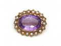 Antique Oval Amethyst & Seed Pearl Brooch in Gold