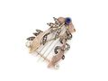 Antique 15kt gold Russian lyre brooch set with diamonds and sapphire