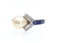 Art Deco pearl, diamond and sapphire asymmetric ring