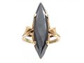 Vintage 10kt yellow gold marquise hematite dress ring