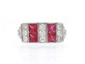 Art Deco style ruby and diamond plaque ring in 18kt white gold